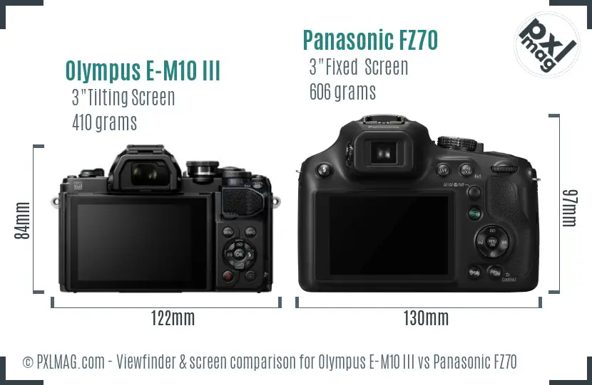 Olympus E-M10 III vs Panasonic FZ70 Screen and Viewfinder comparison