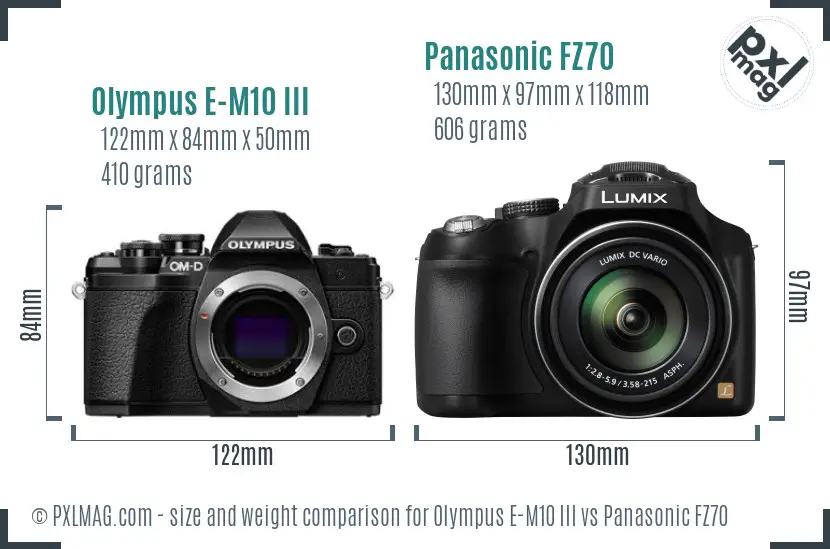 Olympus E-M10 III vs Panasonic FZ70 size comparison