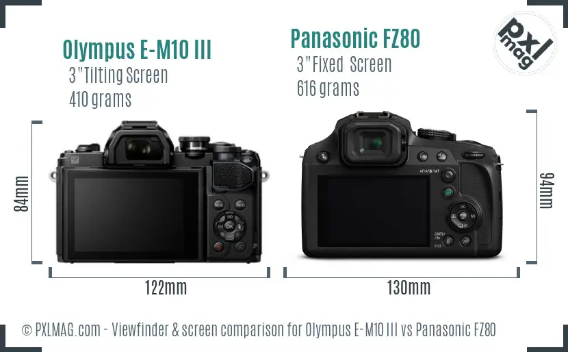 Olympus E-M10 III vs Panasonic FZ80 Screen and Viewfinder comparison