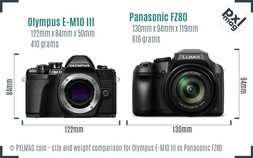 Olympus E-M10 III vs Panasonic FZ80 size comparison