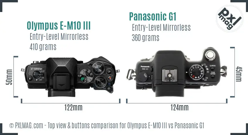 Olympus E-M10 III vs Panasonic G1 top view buttons comparison