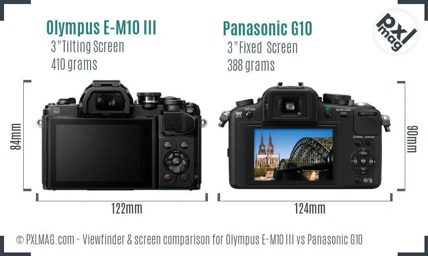 Olympus E-M10 III vs Panasonic G10 Screen and Viewfinder comparison
