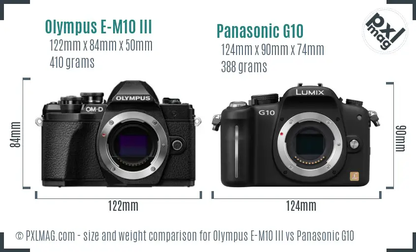 Olympus E-M10 III vs Panasonic G10 size comparison