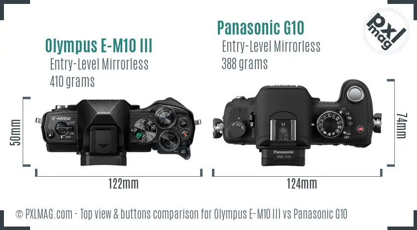 Olympus E-M10 III vs Panasonic G10 top view buttons comparison