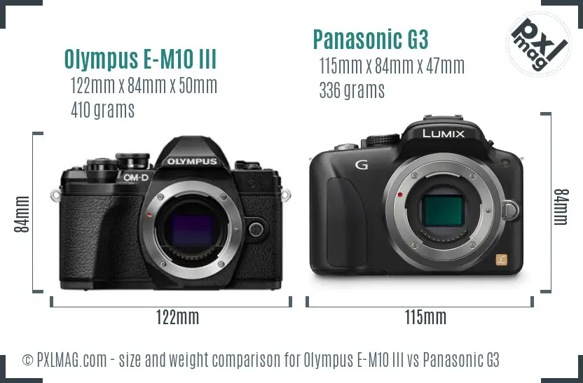 Olympus E-M10 III vs Panasonic G3 size comparison