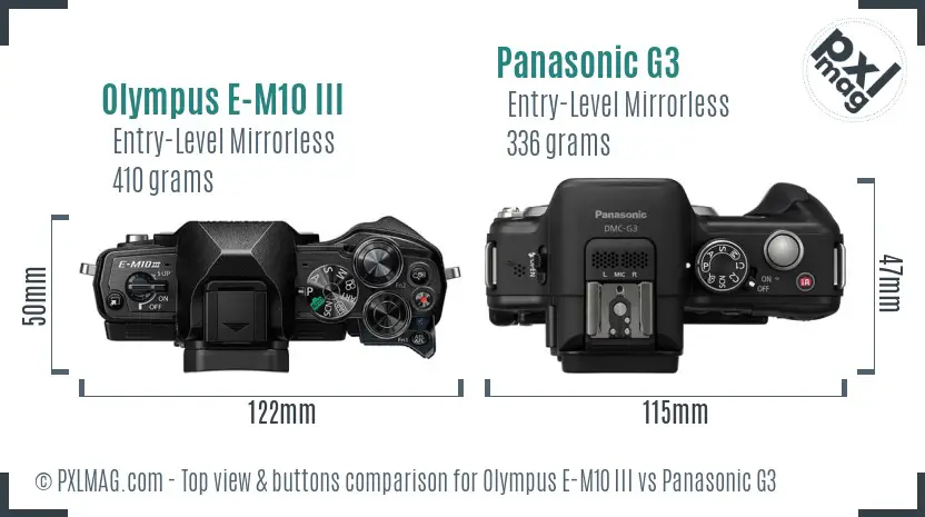 Olympus E-M10 III vs Panasonic G3 top view buttons comparison