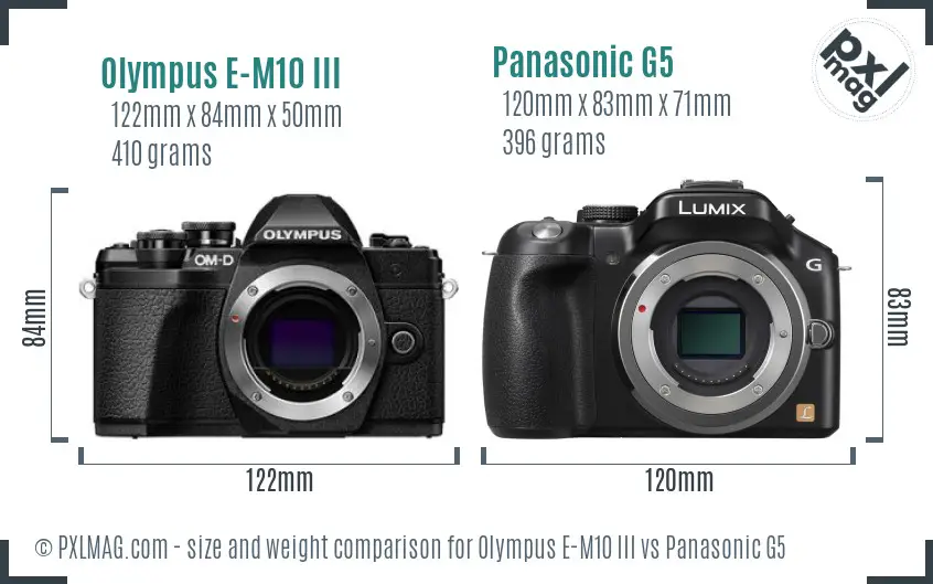 Olympus E-M10 III vs Panasonic G5 size comparison