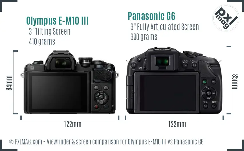 Olympus E-M10 III vs Panasonic G6 Screen and Viewfinder comparison