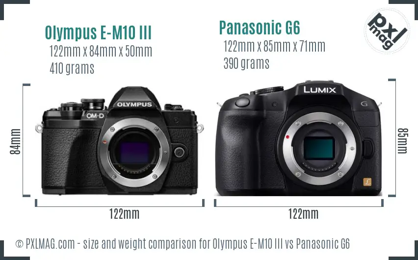 Olympus E-M10 III vs Panasonic G6 size comparison