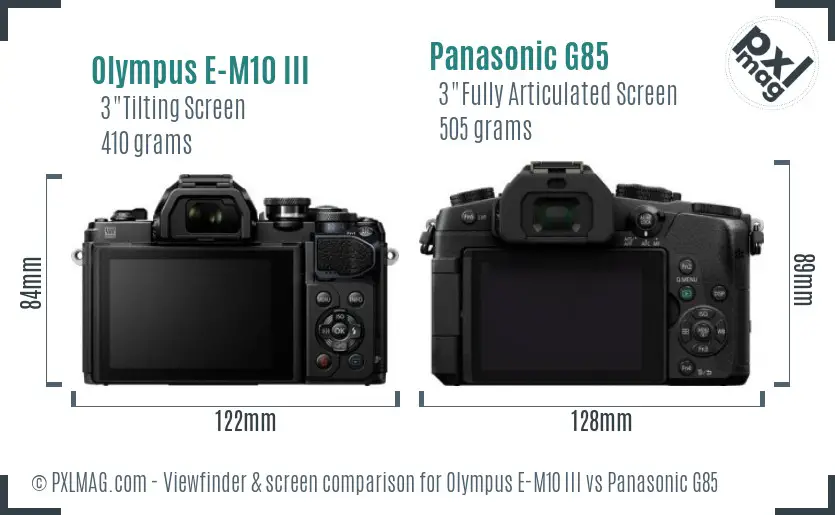 Olympus E-M10 III vs Panasonic G85 Screen and Viewfinder comparison