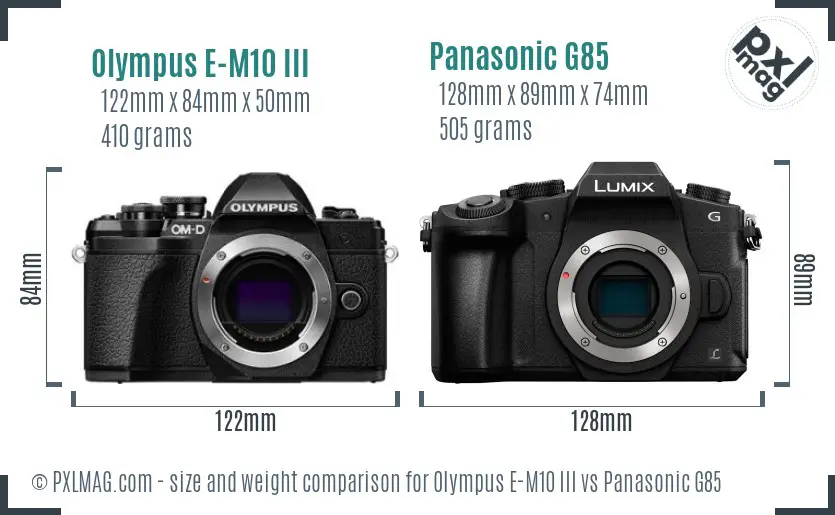 Olympus E-M10 III vs Panasonic G85 size comparison