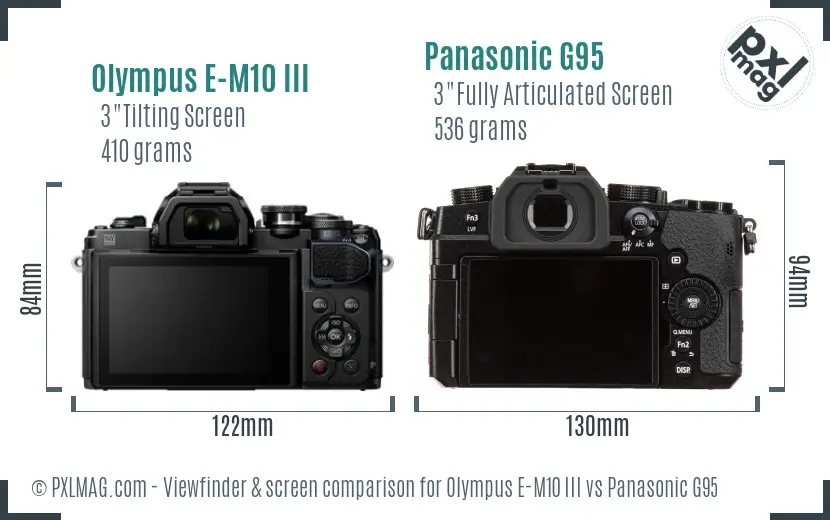 Olympus E-M10 III vs Panasonic G95 Screen and Viewfinder comparison