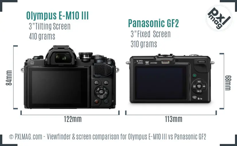 Olympus E-M10 III vs Panasonic GF2 Screen and Viewfinder comparison