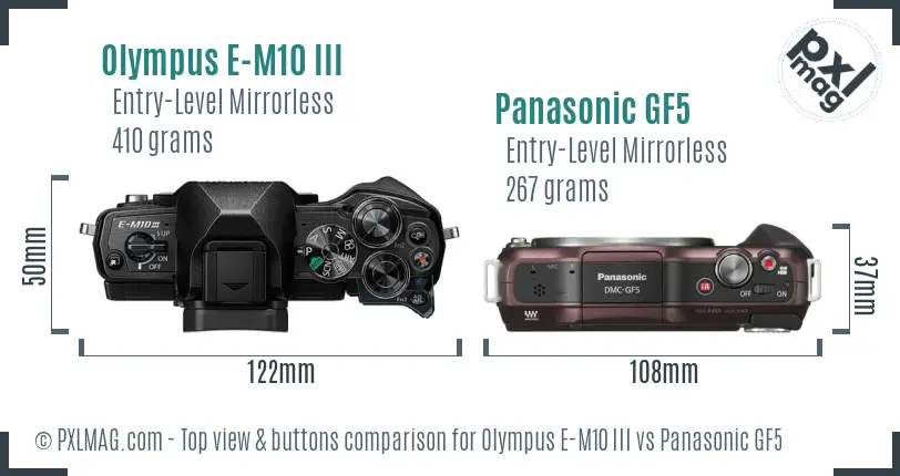 Olympus E-M10 III vs Panasonic GF5 top view buttons comparison