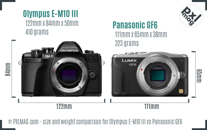 Olympus E-M10 III vs Panasonic GF6 size comparison