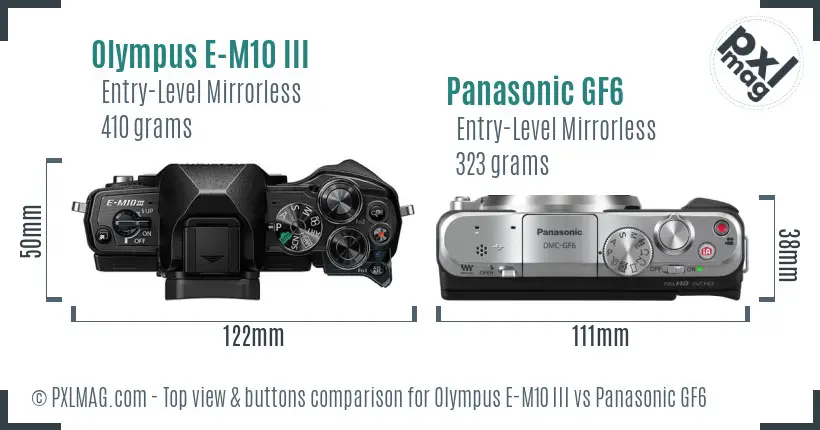 Olympus E-M10 III vs Panasonic GF6 top view buttons comparison