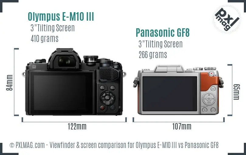 Olympus E-M10 III vs Panasonic GF8 Screen and Viewfinder comparison