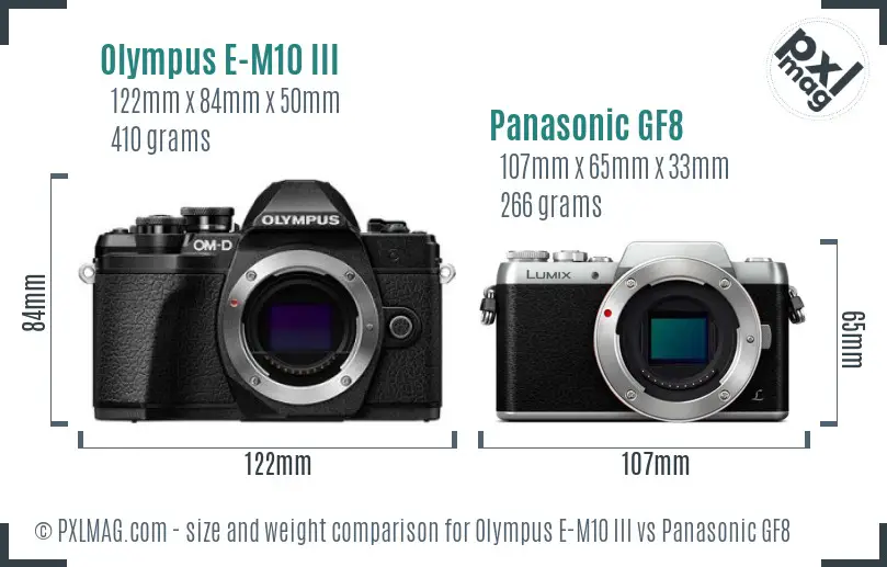 Olympus E-M10 III vs Panasonic GF8 size comparison