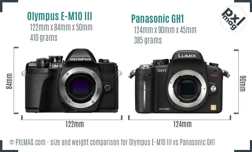 Olympus E-M10 III vs Panasonic GH1 size comparison