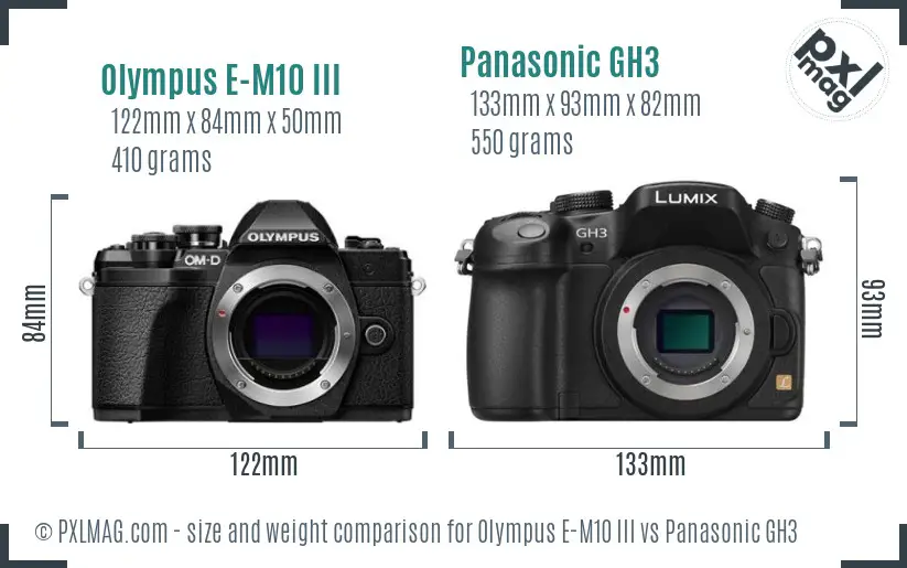 Olympus E-M10 III vs Panasonic GH3 size comparison