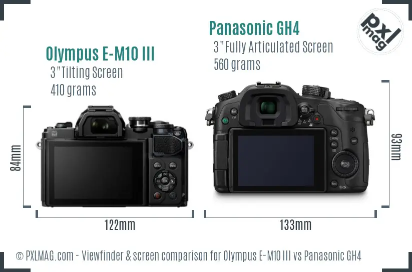 Olympus E-M10 III vs Panasonic GH4 Screen and Viewfinder comparison
