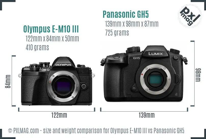 Olympus E-M10 III vs Panasonic GH5 size comparison