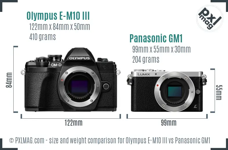 Olympus E-M10 III vs Panasonic GM1 size comparison