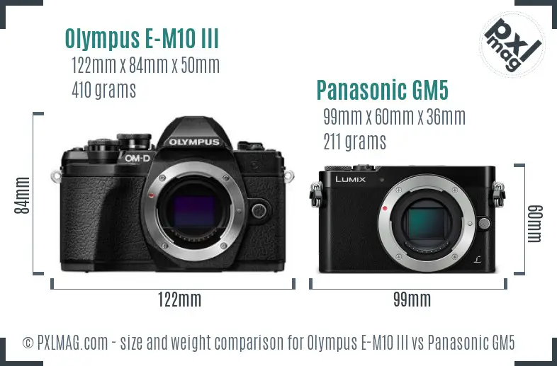 Olympus E-M10 III vs Panasonic GM5 size comparison