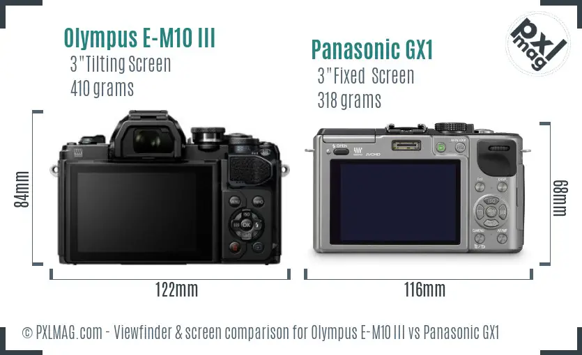 Olympus E-M10 III vs Panasonic GX1 Screen and Viewfinder comparison