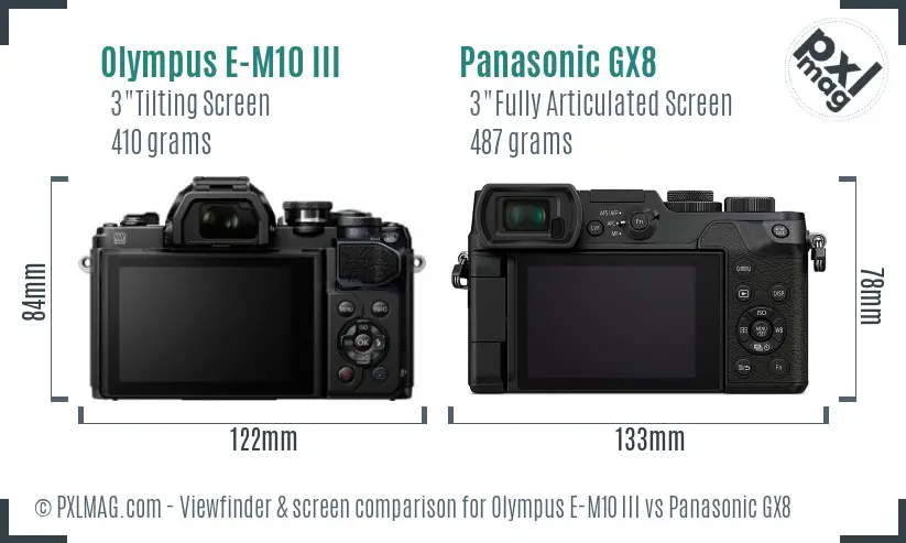 Olympus E-M10 III vs Panasonic GX8 Screen and Viewfinder comparison