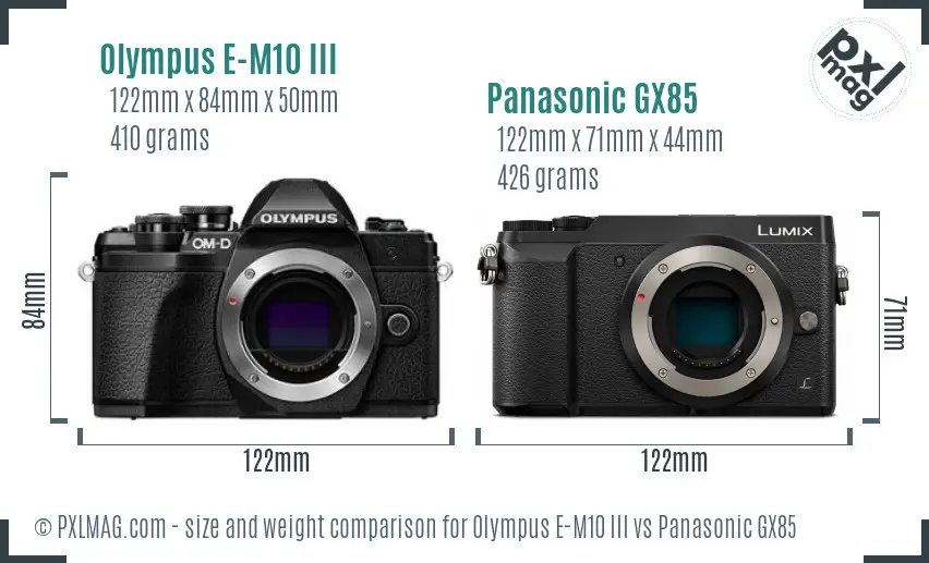 Olympus E-M10 III vs Panasonic GX85 size comparison