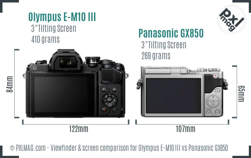 Olympus E-M10 III vs Panasonic GX850 Screen and Viewfinder comparison