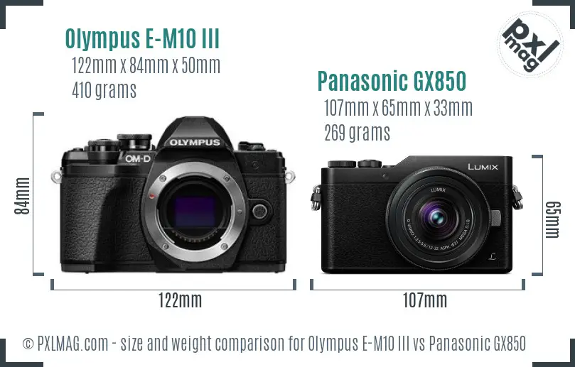 Olympus E-M10 III vs Panasonic GX850 size comparison