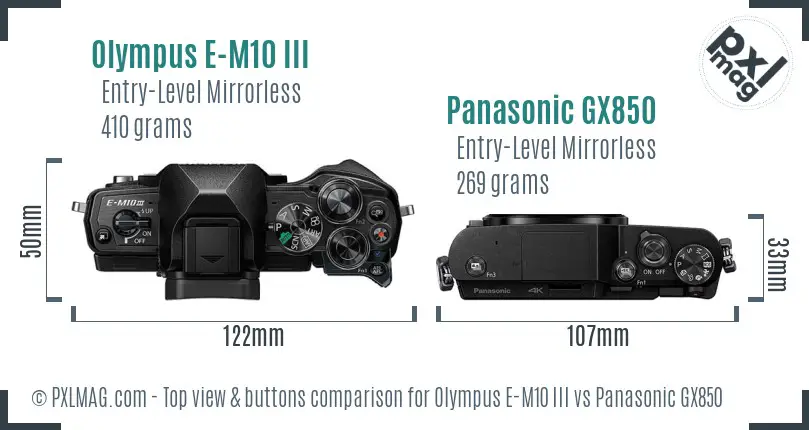 Olympus E-M10 III vs Panasonic GX850 top view buttons comparison