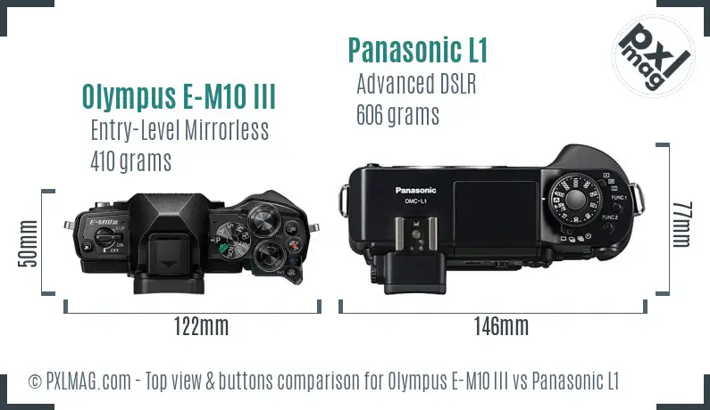 Olympus E-M10 III vs Panasonic L1 top view buttons comparison