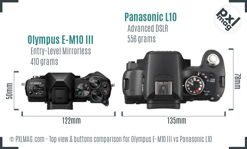 Olympus E-M10 III vs Panasonic L10 top view buttons comparison