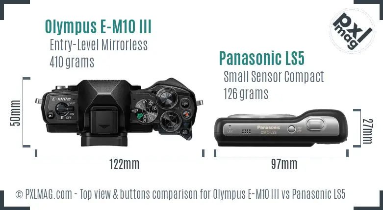 Olympus E-M10 III vs Panasonic LS5 top view buttons comparison