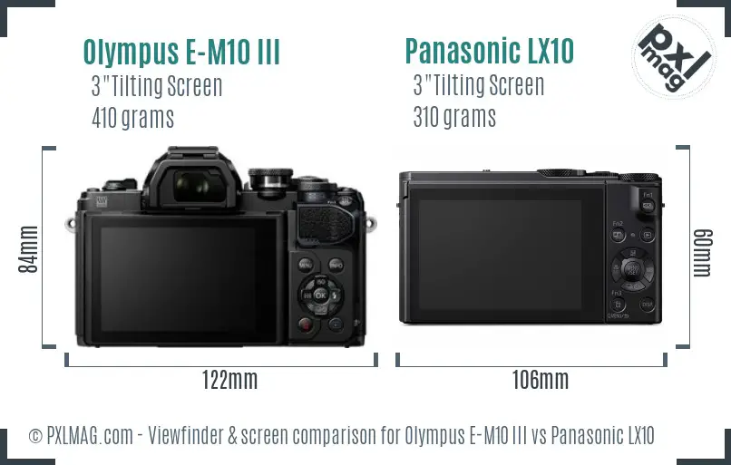 Olympus E-M10 III vs Panasonic LX10 Screen and Viewfinder comparison