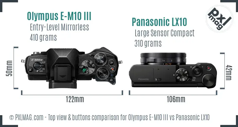 Olympus E-M10 III vs Panasonic LX10 top view buttons comparison