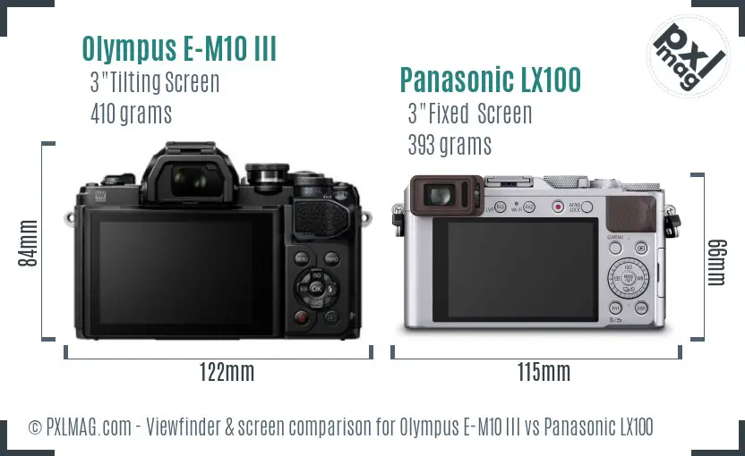Olympus E-M10 III vs Panasonic LX100 Screen and Viewfinder comparison