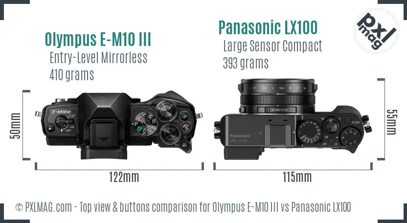 Olympus E-M10 III vs Panasonic LX100 top view buttons comparison