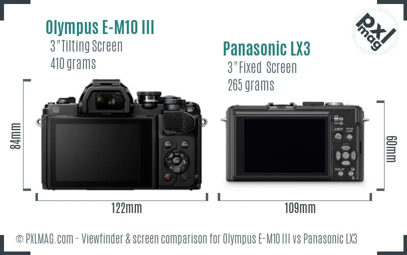 Olympus E-M10 III vs Panasonic LX3 Screen and Viewfinder comparison