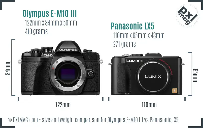 Olympus E-M10 III vs Panasonic LX5 size comparison