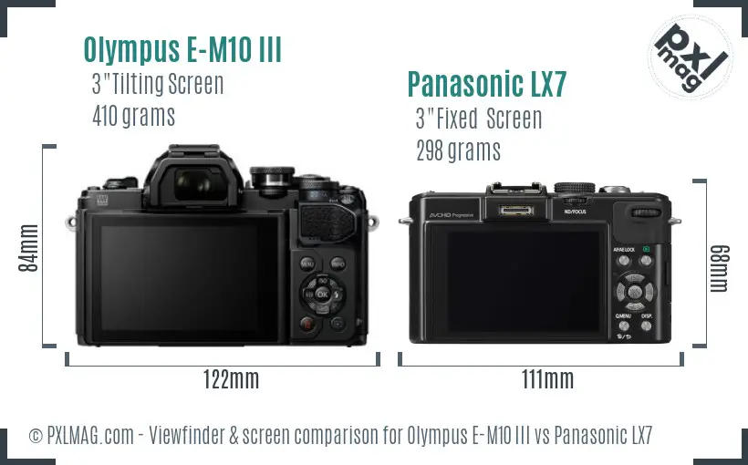 Olympus E-M10 III vs Panasonic LX7 Screen and Viewfinder comparison