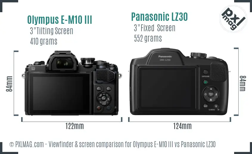 Olympus E-M10 III vs Panasonic LZ30 Screen and Viewfinder comparison