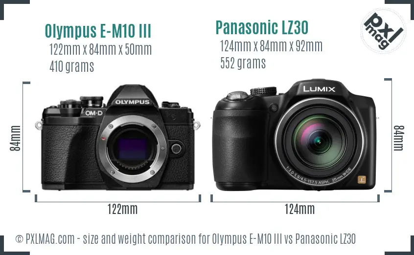 Olympus E-M10 III vs Panasonic LZ30 size comparison
