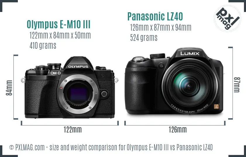Olympus E-M10 III vs Panasonic LZ40 size comparison