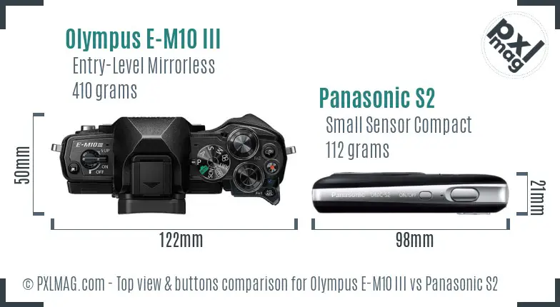 Olympus E-M10 III vs Panasonic S2 top view buttons comparison