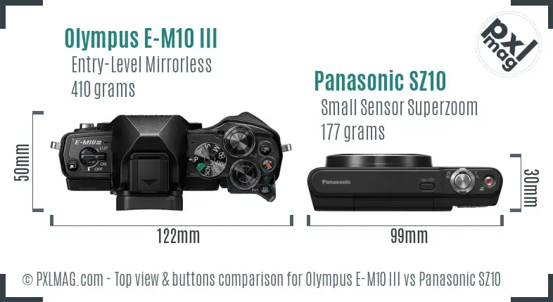 Olympus E-M10 III vs Panasonic SZ10 top view buttons comparison