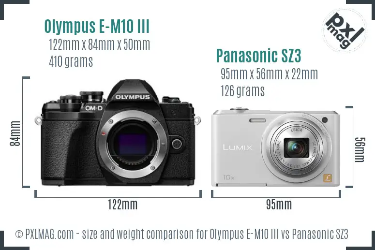 Olympus E-M10 III vs Panasonic SZ3 size comparison
